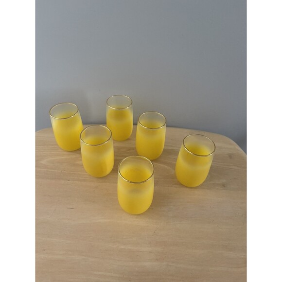 Vintage Blendo Frosted Yellow Gold Trim Juice Glasses West Virginia Lot of 6 MCM - Picture 5 of 10